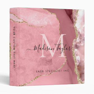 Blush Pink Gold Agate Geode Monogram Script Name 3 Binder