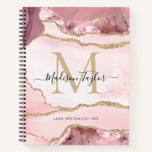 Blush Pink Gold Agate Geode Monogram Script Name Notebook