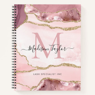 Blush Pink Gold Agate Geode Monogram Script Name Notebook