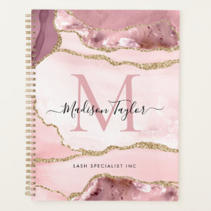 Blush Pink Gold Agate Geode Monogram Script Name Planner