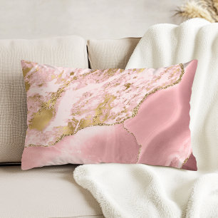 Blush Pink Gold Agate Marble Accent Pillow