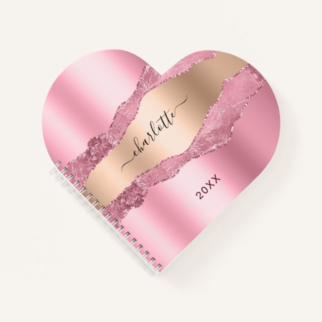 Blush pink gold agate marble name notebook (Front)