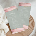 Blush Pink Gold Agate Pale Sage Green Wedding Program<br><div class="desc">This elegant,  modern wedding program features blush pink watercolor agate top and bottom borders trimmed with gold faux glitter. The text appears in elegant white handwriting and copperplate fonts on a pale sage green background.</div>