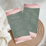 Blush Pink Gold Agate Sage Green Wedding Program<br><div class="desc">This elegant,  modern wedding program features blush pink watercolor agate top and bottom borders trimmed with gold faux glitter. The text appears in elegant blush handwriting and copperplate fonts on a sage green background.</div>