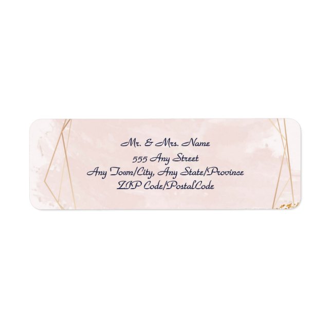 Blush Pink, Gold and Navy, Wedding Return Address (Front)