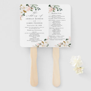 Blush Pink Gold and White Floral Wedding Programs  Hand Fan