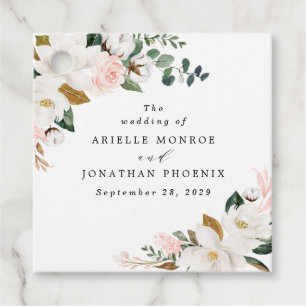 Blush Pink Gold and White Magnolia Floral Wedding Favour Tags