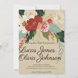 Blush Pink Gold and White Magnolia Floral Wedding Invitation