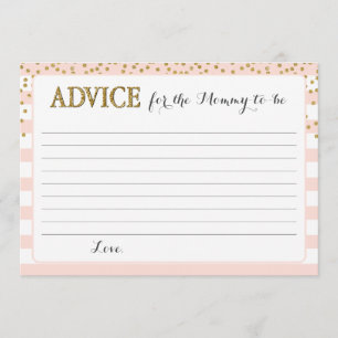 Blush Pink Gold Baby Girl Shower Mommy to be Mom Advice Card