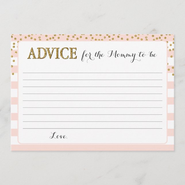 Blush Pink Gold Baby Girl Shower Mommy to be Mom Advice Card (Front)