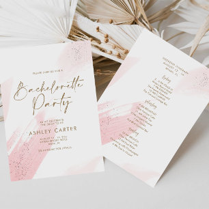 Blush Pink Gold Bachelorette Weekend Itinerary Invitation
