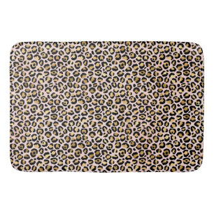 Blush Pink Gold Black Leopard Print Bath Mat