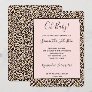 Blush Pink Gold Black Leopard Print Invitation