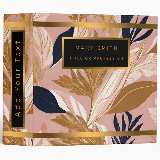 Blush Pink Gold Boho Leaves Modern Collection Binder (Front/Spine)