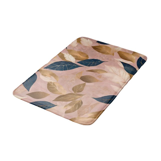 Blush Pink Gold Boho Leaves Popular Collection Bath Mat (Angled)