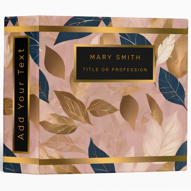 Blush Pink Gold Boho Leaves Popular Collection Binder (Front/Spine)