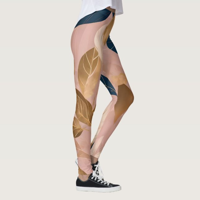 Blush Pink Gold Boho Leaves Popular Collection Leggings (Right)