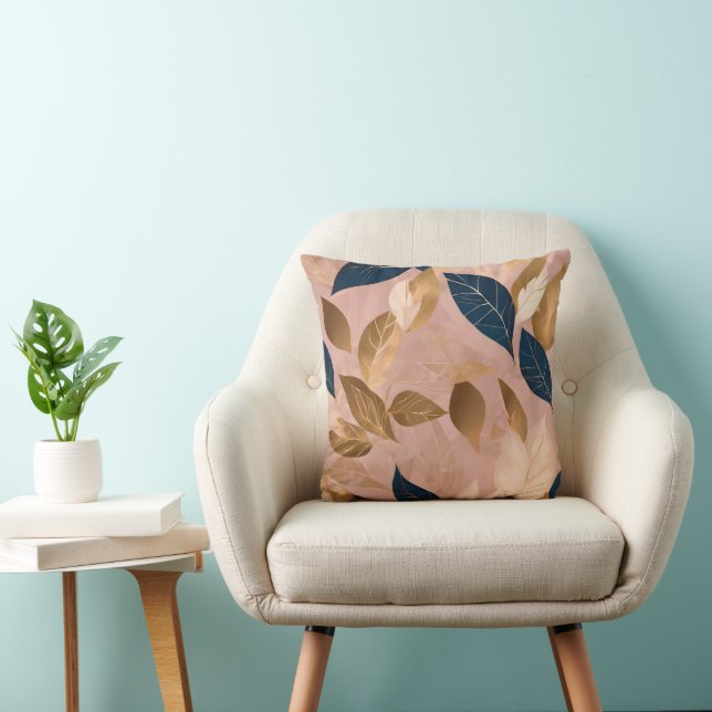 Blush Pink Gold Boho Leaves Popular Collection Throw Pillow (Chair)