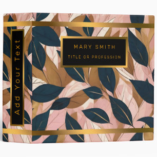Blush Pink Gold Boho Leaves Trendy Collection Binder