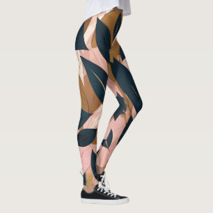 Blush Pink Gold Boho Leaves Trendy Collection Leggings
