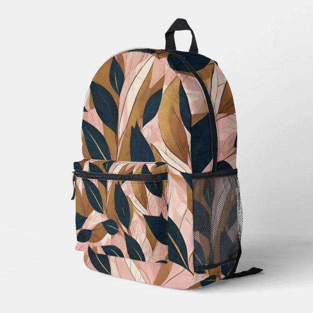 Blush Pink Gold Boho Leaves Trendy Collection Printed Backpack (Back Corner Right)