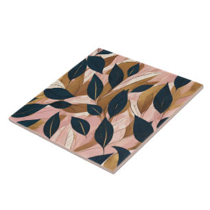 Blush Pink Gold Boho Leaves Trendy Collection Tile