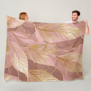 Blush Pink Gold Boho Modern Leaves Collection Fleece Blanket