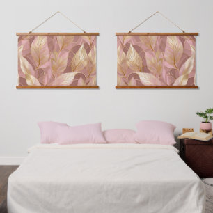 Blush Pink Gold Boho Modern Leaves Collection Hanging Tapestry