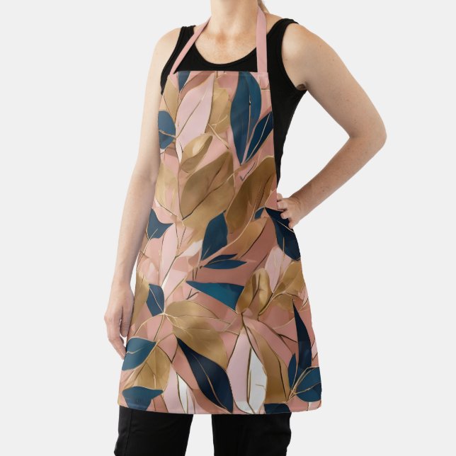 Blush Pink Gold Boho Popular Leaves Collection Apron (Insitu)