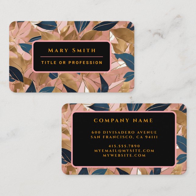 Blush Pink Gold Boho Popular Leaves Collection Business Card (Front/Back)