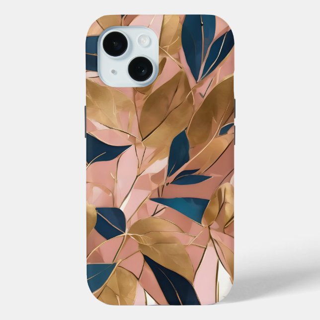 Blush Pink Gold Boho Popular Leaves Collection Case-Mate iPhone Case (Back)