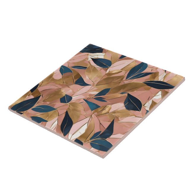 Blush Pink Gold Boho Popular Leaves Collection Tile (Side)
