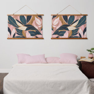 Blush Pink Gold Boho Trendy Leaves Collection Hanging Tapestry