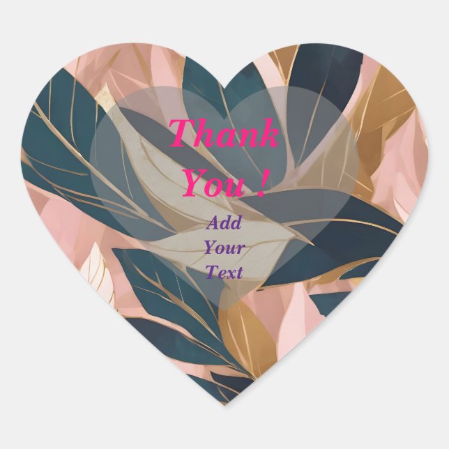 Blush Pink Gold Boho Trendy Leaves Collection Heart Sticker (Front)