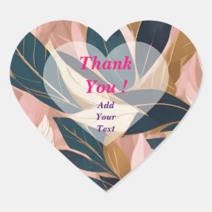 Blush Pink Gold Boho Trendy Leaves Collection Heart Sticker