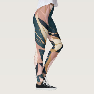 Blush Pink Gold Boho Trendy Leaves Collection Leggings