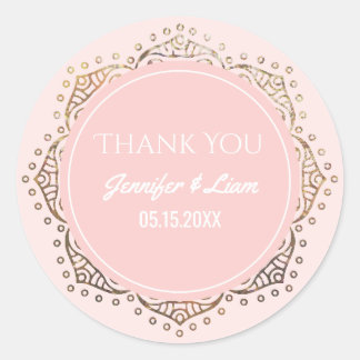 Blush Pink Gold Boho Wedding | Thank You Favour Classic Round Sticker