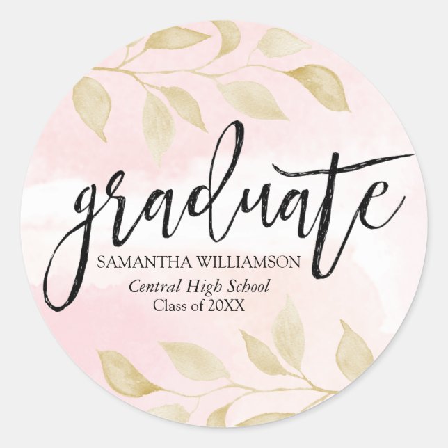 Blush Pink Gold Botanical Graduation Envelope Seal (Front)