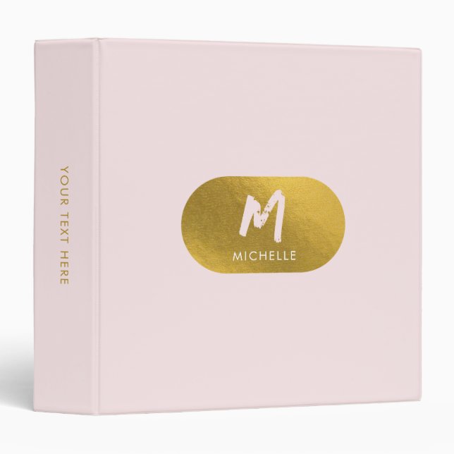 Blush Pink Gold Chic Feminine Monogram Initial  Binder (Front/Spine)