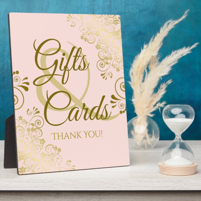Blush Pink & Gold Chic Wedding Gifts & Cards Sign Plaque (Side)