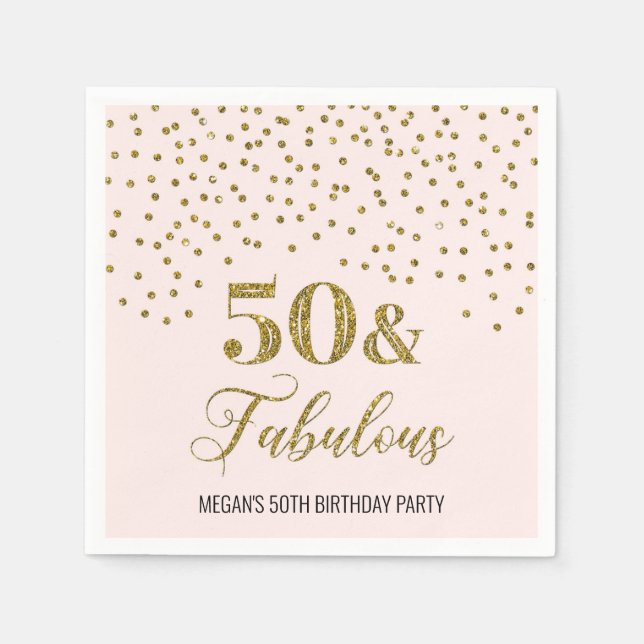 Blush Pink Gold Confetti 50 & Fabulous Napkin (Front)