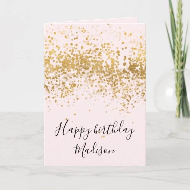 Blush Pink Gold Confetti Dots Birthday Card (Front)