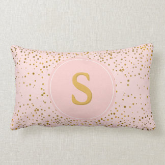 Blush Pink Gold Confetti Dots | Monogram Initial Lumbar Pillow