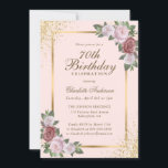 Blush Pink Gold Confetti Floral 70th Birthday Invitation<br><div class="desc">Elegant blush pink and gold floral birthday invitation featuring blush pink flowers and greenery framing the party details inside a gold frame adorned with gold confetti. Blush floral birthday invitation. Blush and gold birthday invitation. Pink and gold birthday invitation. Easily personalize this template to any birthday party.</div>