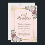 Blush Pink Gold Confetti Floral 70th Birthday Invitation<br><div class="desc">Elegant blush pink and gold floral birthday invitation featuring blush pink flowers and greenery framing the party details inside a gold frame adorned with gold confetti. Blush floral birthday invitation. Blush and gold birthday invitation. Pink and gold birthday invitation. Easily personalize this template to any birthday party.</div>