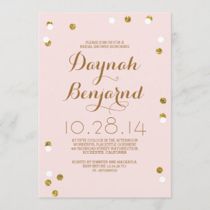 Blush pink & gold confetti modern bridal shower invitation