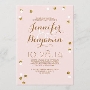 Blush pink & gold confetti modern engagement party invitation