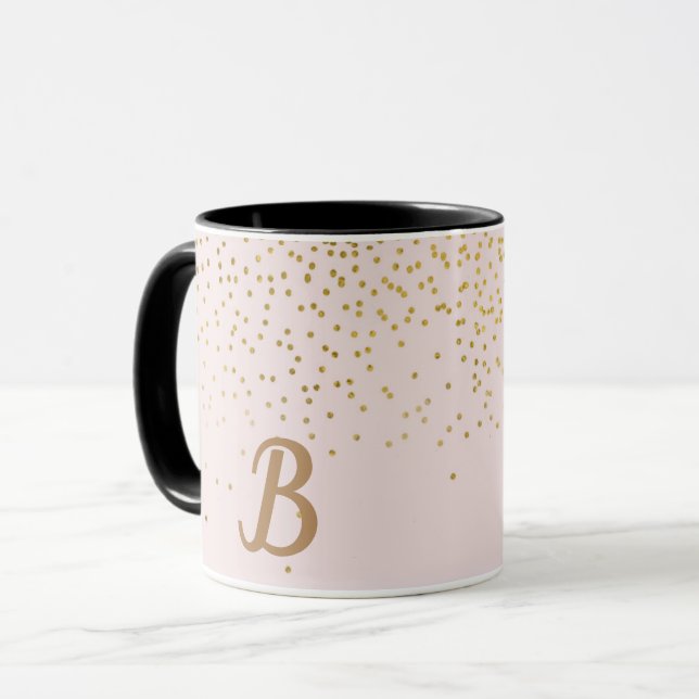 Blush Pink & Gold Confetti Modern Glam Trendy Mug (Front Left)