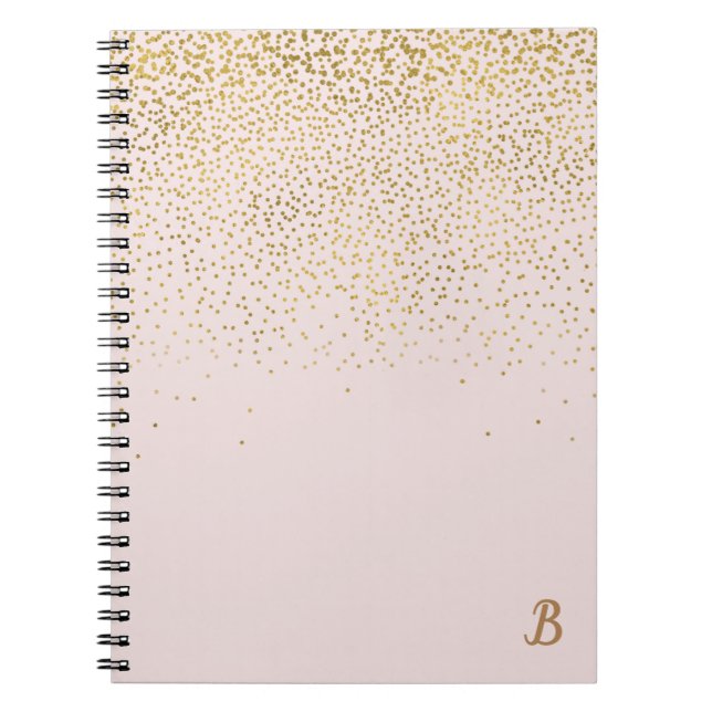 Blush Pink & Gold Confetti Modern Glam Trendy Notebook (Front)