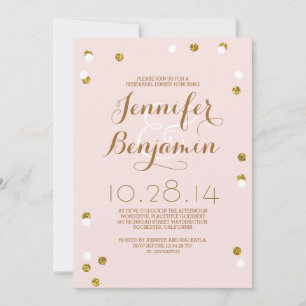Blush pink & gold confetti modern rehearsal dinner invitation